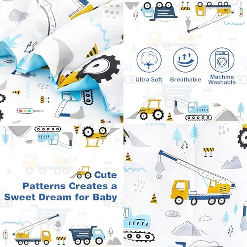 Lasoftan Cars Toddler Bedding Set, 4-Piece Bed-in-a-Bag Comforter Set for Boys, Construction Truck Bedding, Machine Washable