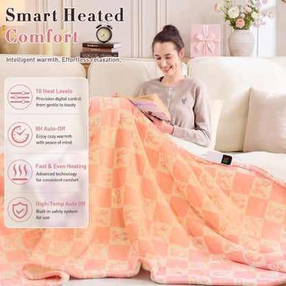 Pink Bow Electric Blanket Heated Twin 62"X84", Heating Blanket Twin