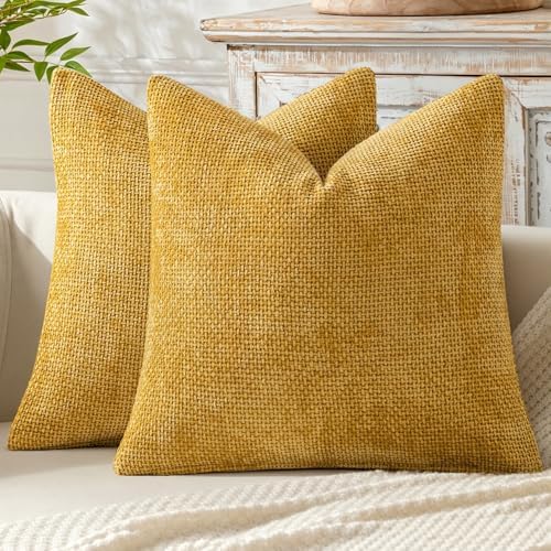 MIULEE Decorative Couch Throw Pillow Covers 16x16 in Mustard Yellow 2 Pack