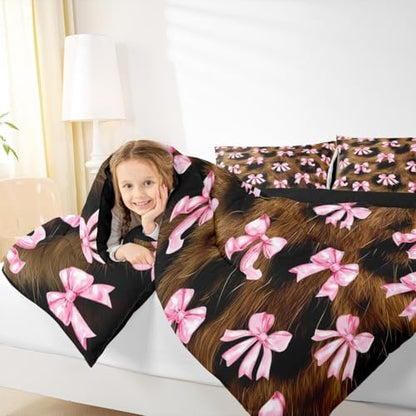 jejeloiu Bowknot Comforter Set King Size Pink Bow Bedding Set for Kids Boys Girls Colourful Bowknot Duvet Quilt Bow-tie Bedroom Decor Microfiber 3 Pcs with 2 Pillow Cases