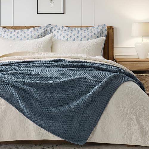 EVERGRACEHOME Chunky Chenille Knit Throw Blanket, 50 x 60, Stormy Blue