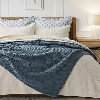EVERGRACEHOME Chunky Chenille Knit Throw Blanket, 50 x 60, Stormy Blue