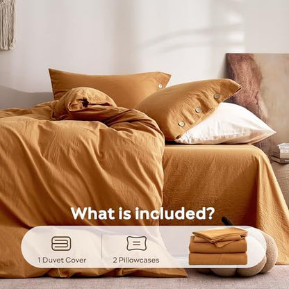 JELLYMONI 100% Washed Cotton Fall Amber Orange Duvet Cover Queen Linen-Like