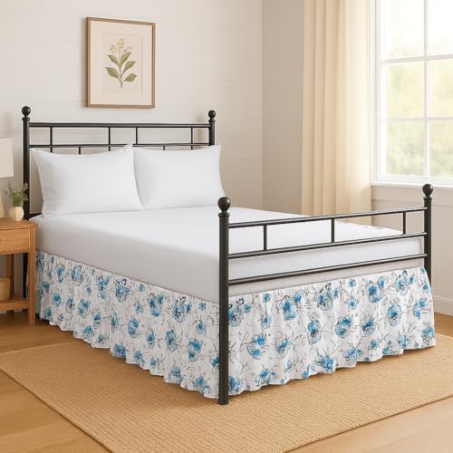 Mattress-Homes Printed Ruffled Bed Skirt Split Corners with Platform Tailored Fit Wrinkle Free Ultra-Soft Microfiber Dust Ruffle Twin 14" Drop Blue Blossom