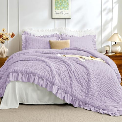 JOLLYVOGUE Lavender Oversized King Comforter Set,3pcs Seersucker Bed Set