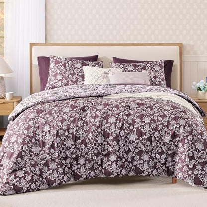 BLOOMHAVEN King Size Comforter Set-7 Pieces Purple Floral Bed in a Bag King