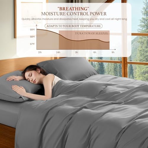 DEITAS 100% Cotton King Duvet Covers 3 Piece,1200 Thread Count，Grey