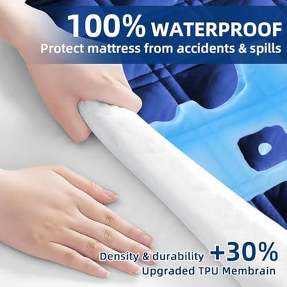 MEELUS Waterproof Queen Mattress Protector, Fitted Deep Pocket 8"-21",Blue