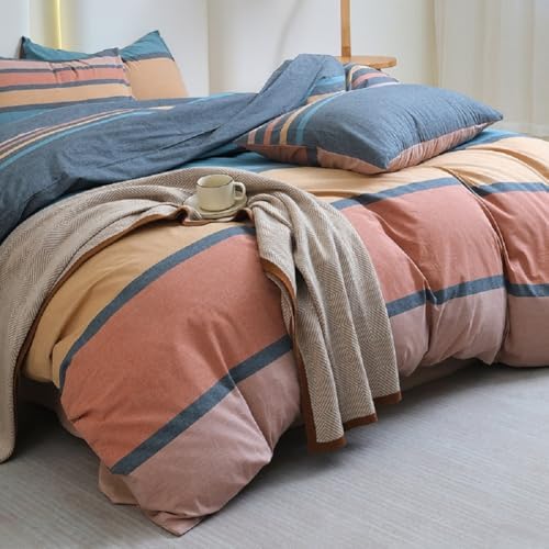 LifeTB Striped Comforter Set King Size Multi-Colored Stripes Pattern Comforter Fluffy Bed Set 3 Pieces Lightweight Bedding Comforter King Modern Soft Patchwork Stripe Boho Comforter for All Seasons