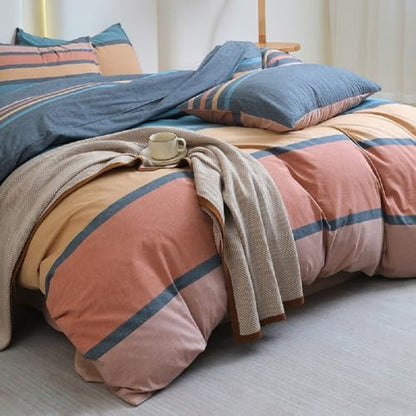 LifeTB Striped Comforter Set Full Size Multi-Colored Stripes Pattern Comforter Fluffy Bed Set 3 Pieces Lightweight Bedding Comforter Full Modern Soft Patchwork Stripe Comforter Set with 2 Pillowcases