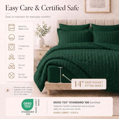 CozyLux California King Comforter Set Emerald Green Seersucker Bed in a Bag