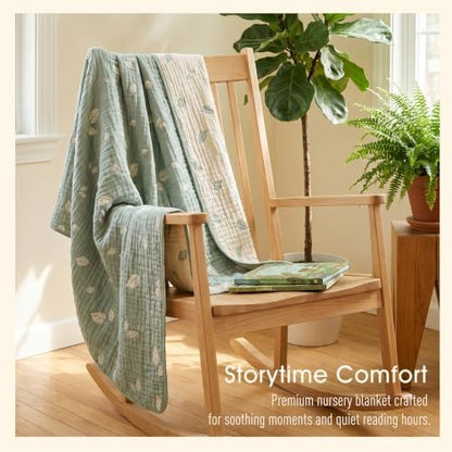 Botanical Muslin Baby Blanket, Organic Cotton Blend (Sage Leaf)