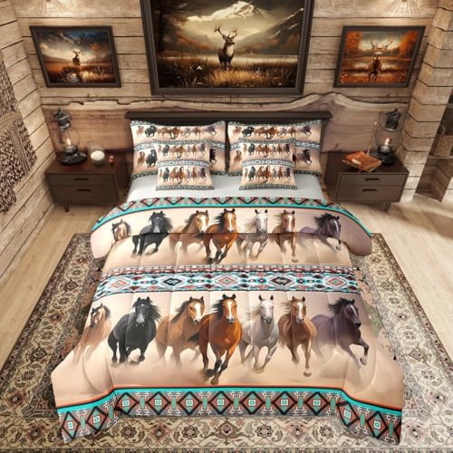 Erosebridal Horse Bed in a Bag,Southwestern Aztec 7 Piece Bedding Set Twin Size,Farmhouse Animal Bed Set Includes Comforter, Sheet Set, Pillowcases & Pillow Covers All Season Bedroom Decor