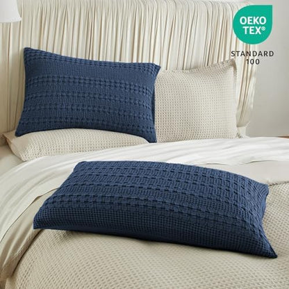 PHF Cotton Waffle Pillow Shams Standard 20" x 26", Blue Sapphire, No Insert