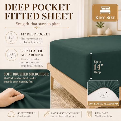 CozyLux King Size Comforter Set Forest Green- 7 Pieces Bed in a Bag