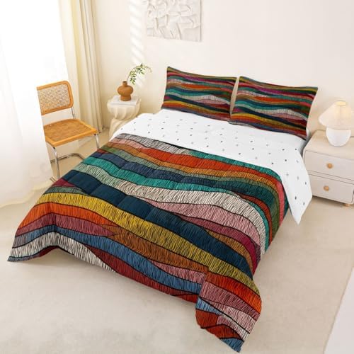 Castle Fairy Rainbow Wavy Comforter Set Toddler Size 2 Pcs,Tribal Ethnic Geometric Bedding Set,Colorful Abstract Quilt Set for Child Bedroom,Duvet Insert,1 Pillowcase