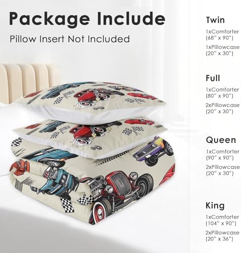 Pamnest King Comforter Set, 3 Pieces Car Colorful Bedding, All Season