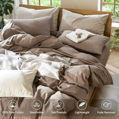MooMee Duvet Cover Set 100% Washed Cotton Linen Like Twin
