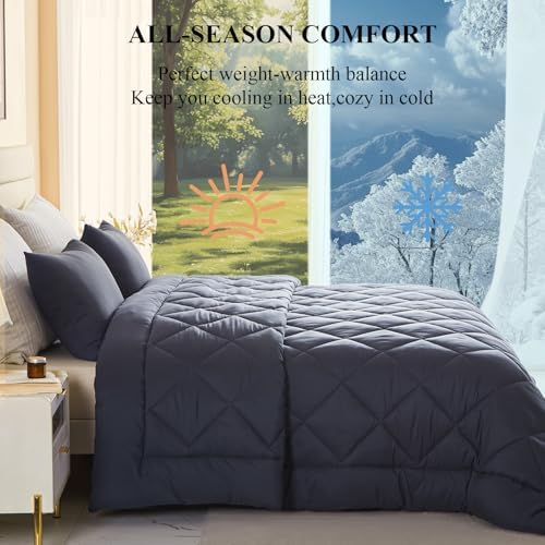 Oversized King Comforter, Super King Comforter Oversized, All Season Soft Quilt Down Alternative Duvet Insert with 8 Corner Tabs(120x98, Grey)