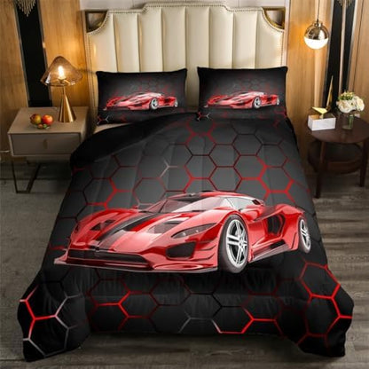 Feelyou Race Car Comforter Set for Kids Boys Girls Honeycomb Speed Sports