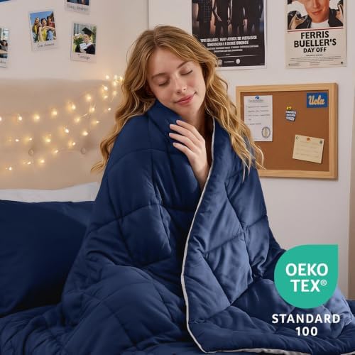 MUXHOMO 5 Pieces Twin XL Comforter Set, Reversible Bed in a Bag Twin XL Size, All Season Bedding Set with Comforter, Flat Sheet, Fitted Sheet, Pillowcases & Shams, Navy & Light Grey