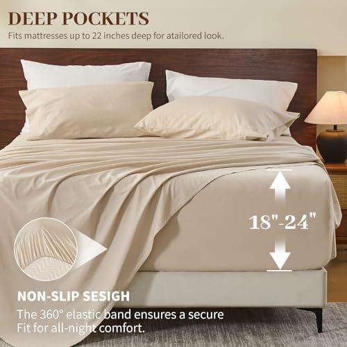 MEISHANG 100% French Linen Sheets California King,6 Pcs,18-24" Deep Pocket