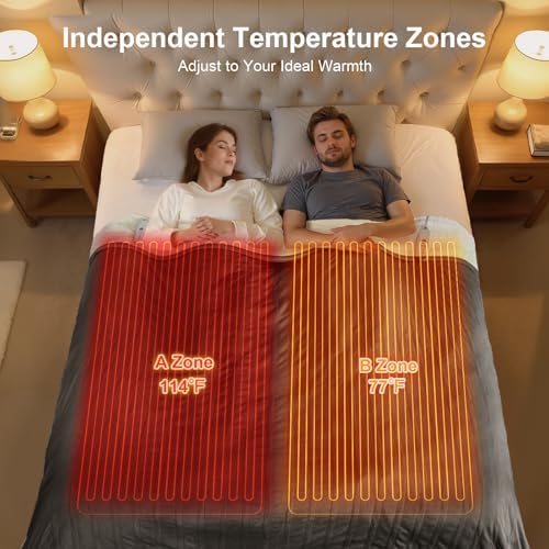 Heated Blanket Queen Size Dual Control Electric Blanket Queen, Grey
