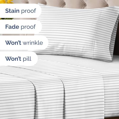Twin XL 3 Piece Striped Sheet Set - Breathable & Cooling - Misty Stripes