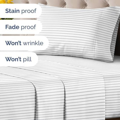 Twin XL 3 Piece Striped Sheet Set - Breathable & Cooling - Misty Stripes