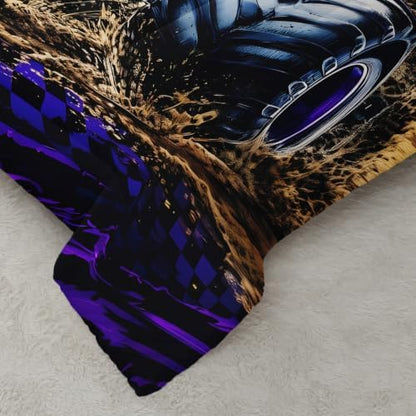 AILONEN Queen Comforter Set 3 Piece, Purple Green Off Road Truck 3D Printed Bedding with 2 Pillowcases, Soft Lightweight Microfiber Mud Trail Decor for Master Suite