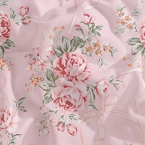 BLOOMHAVEN Queen Comforter Set-7 Pieces Pink Floral Bed in a Bag Queen