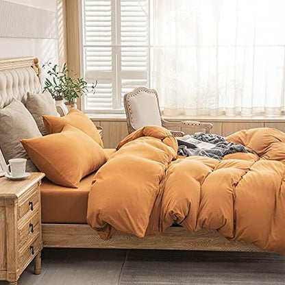 PURE ERA Jersey Knit Duvet Cover Set Solid Burnt Orange Queen