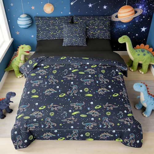 6pcs Dinosaur Comforter Set for Boys,Twin Size Bedding Sets for Teen,Kids Comforter Set with 1 Quilt+1 Flat Sheet+1 Fitted Sheet+2 Pillowcases+1 Cushion Cover(Dinosaur-D Twin)