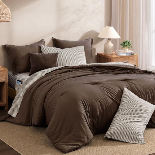 Monbix Full Size Comforter Sets-7 Pieces Soft Bed in a Bag Full Bedding Set