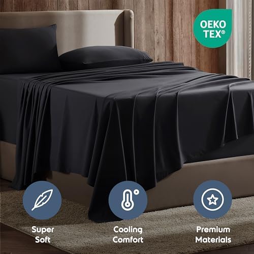 Nestl Full Sheet Set - Bed Sheets - Black - 4-Piece Deep Pocket