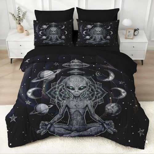 WeCozy King Comforter Set with Sheets, 7 Pieces Alien Space Bedding