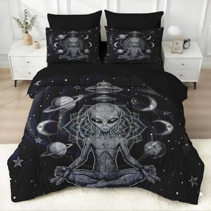 WeCozy King Comforter Set with Sheets, 7 Pieces Alien Space Bedding