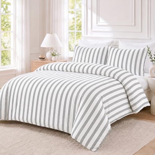 Bedbay Striped Duvet Cover Set King Size, 100% Cotton 300TC Sateen, Black Pinstripe Bedding, Soft Smooth Breathable Hotel-Inspired Set, 3 Pieces