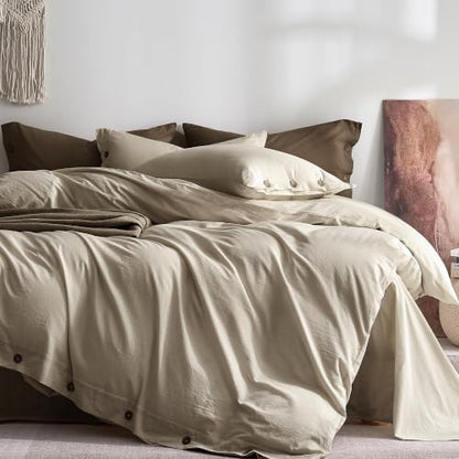 JELLYMONI 100% Washed Cotton Oatmeal Duvet Cover Twin, Linen-Like