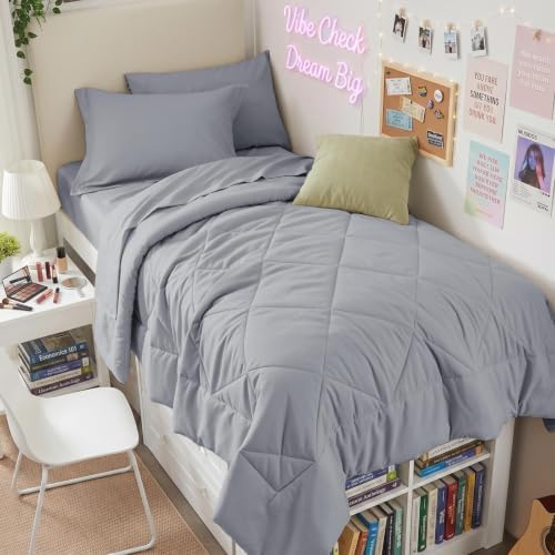 HEVUMYI 5-Piece Twin XL Comforter Set, Light Gray Bed in a Bag