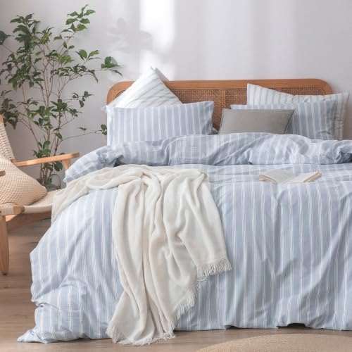 BESTOUCH Striped Cotton Duvet Cover Set Linen Feel California King