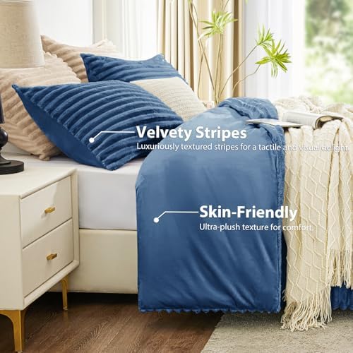 EXQ Home Fluffy Comforter Set Full Size,3 Pieces Bed Set,Lake Blue