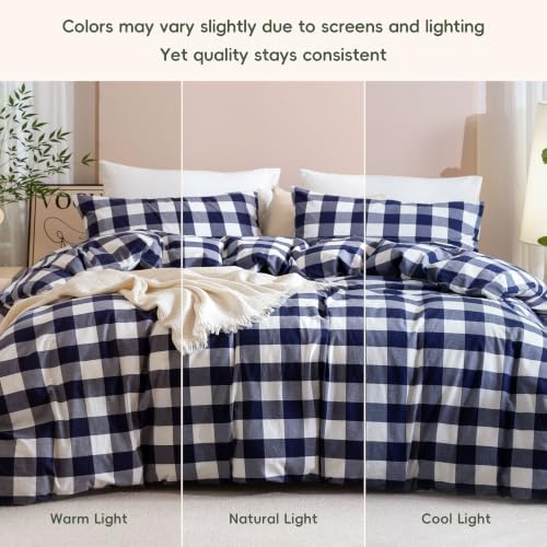 JIYUAN Twin Washed Cotton Duvet Cover Set, 2-Piece, Buffalo Check