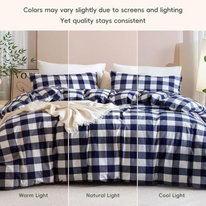 JIYUAN Twin Washed Cotton Duvet Cover Set, 2-Piece, Buffalo Check