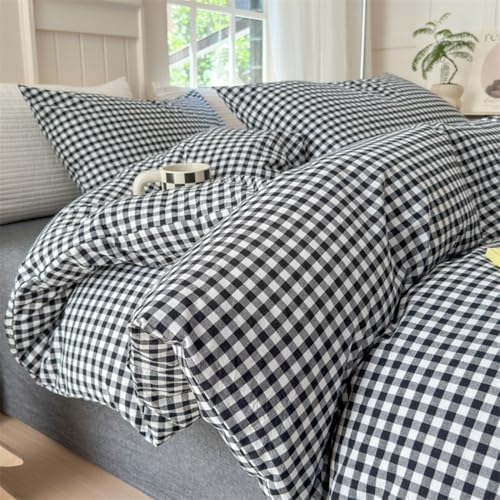 Mucalis Black White Gingham Duvet Cover King 100% Washed Cotton Plaid Checkered Duvet Cover Set Vintage 3 Piece Grid Bedding Set with Zipper Closure 4 Corner Ties,Durable,Easy Care