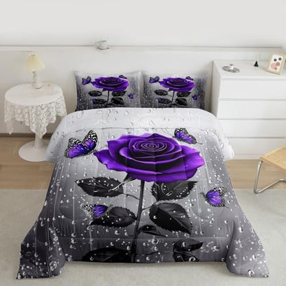 3D Rose Comforter Set - Floral Print Bedding Set With Romantic Flowers - Twin Size Quilt Set With 1 Pillow Case