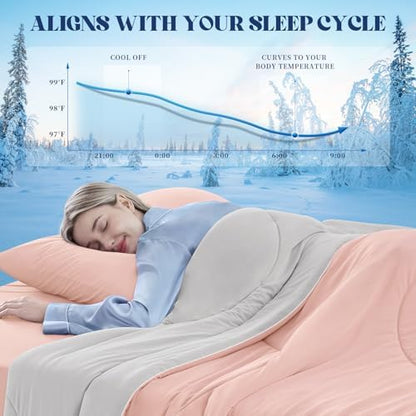Cooling Comforter Queen Size for Hot Sleepers，80″x90″, Pink