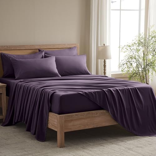 Cal King Size Sheets Set - 6 Piece Luxuriously Soft & Cooling Sheets Cal King Size - Ultra Soft 16" Deep Pocket Cal King Sheet Set - Fitted Sheet & Pillowcase Sets (Cal King Purple)