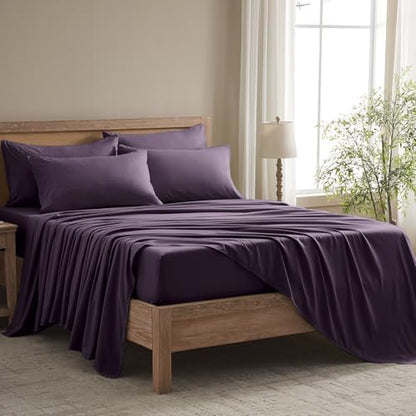 Cal King Size Sheets Set - 6 Piece Luxuriously Soft & Cooling Sheets Cal King Size - Ultra Soft 16" Deep Pocket Cal King Sheet Set - Fitted Sheet & Pillowcase Sets (Cal King Purple)
