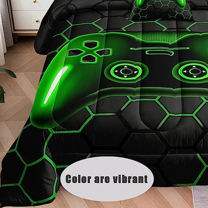 6 Pieces Bed in a Bag for Boys Bedding Sets Queen Size,Gamer Comforter Sets for Boys Kids, Gaming Comforter Set for Teens Room Decor with Flat Sheet,Fitted Sheet,Pillowcase,Cushion Cover
